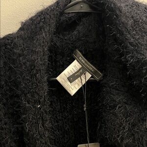 BCBG MaxAzria Fuzzy Loose Knit Hoodie Cardigan Long Open Waterfall Front NWT